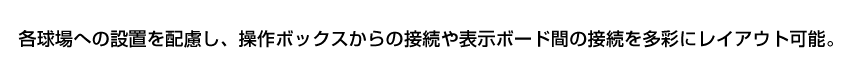 各球場への設置を配慮し、操作ボックスからの接続や表示ボード間の接続を多彩にレイアウト可能。